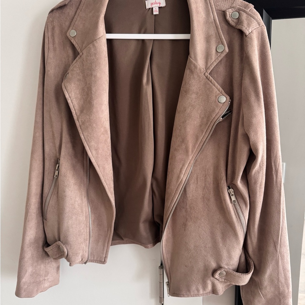 Pixley Taupe Faux Suede Moto Jacket – Size M